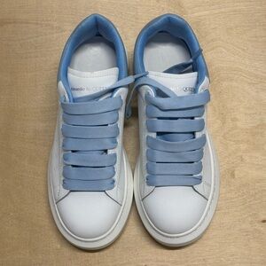 Alexander McQueen White Sneakers with Light Blue Accent